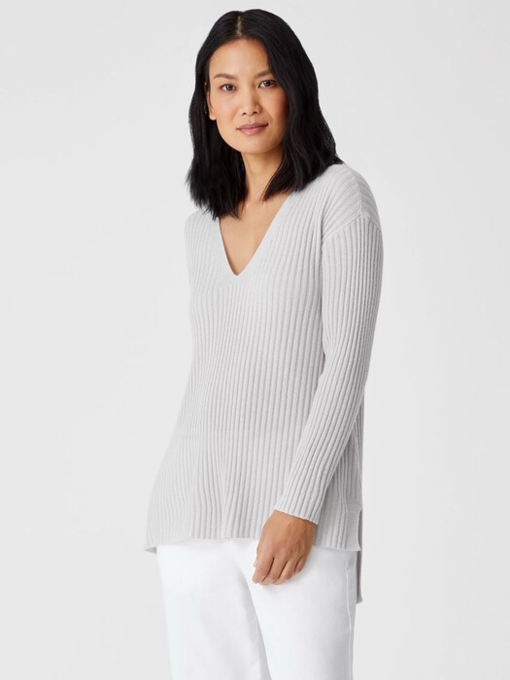 Eileen Fisher Italian Cashmere V-Neck Tunic Sweater